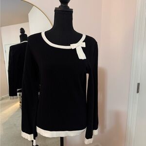 CeCe Black and White Crew Neck Sweater